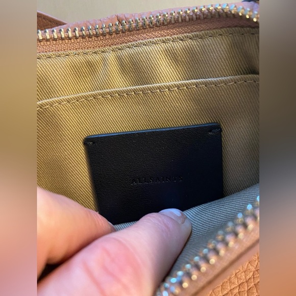 Auth All Saints NWT pink terracotta crossbody chain silver hardware dust bag - Picture 15 of 16